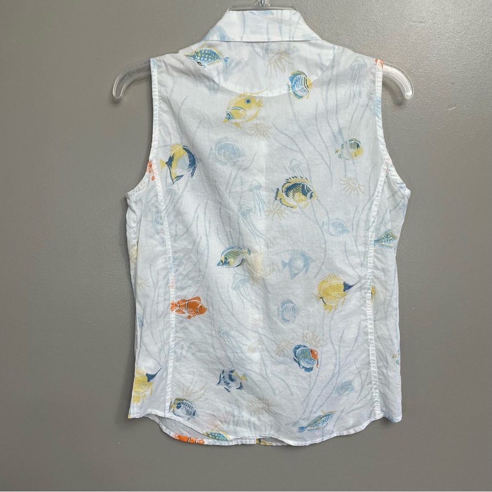 Natural Reflections Women’s Medium Sleeveless Tank fish cotton sheer - Picture 4 of 10